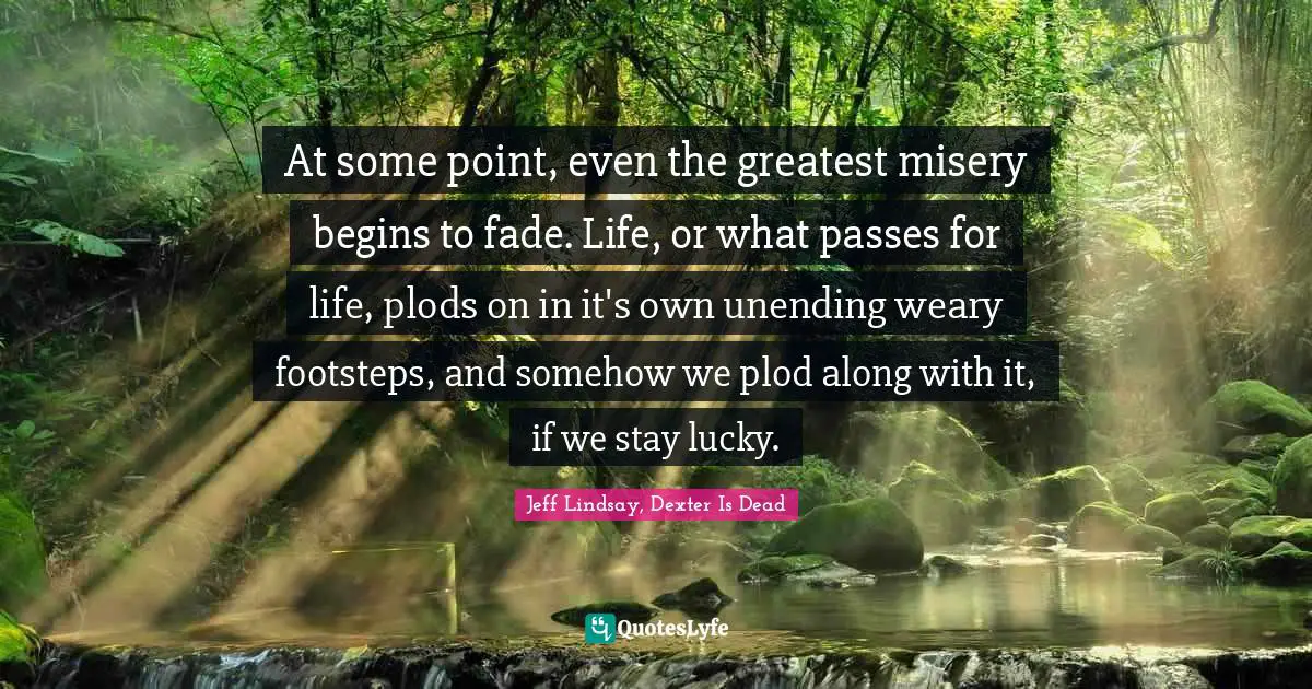At some point, even the greatest misery begins to fade. Life, or what passes for life, plods on in it's own unending weary footsteps, and somehow we plod along with it, if we stay lucky.
