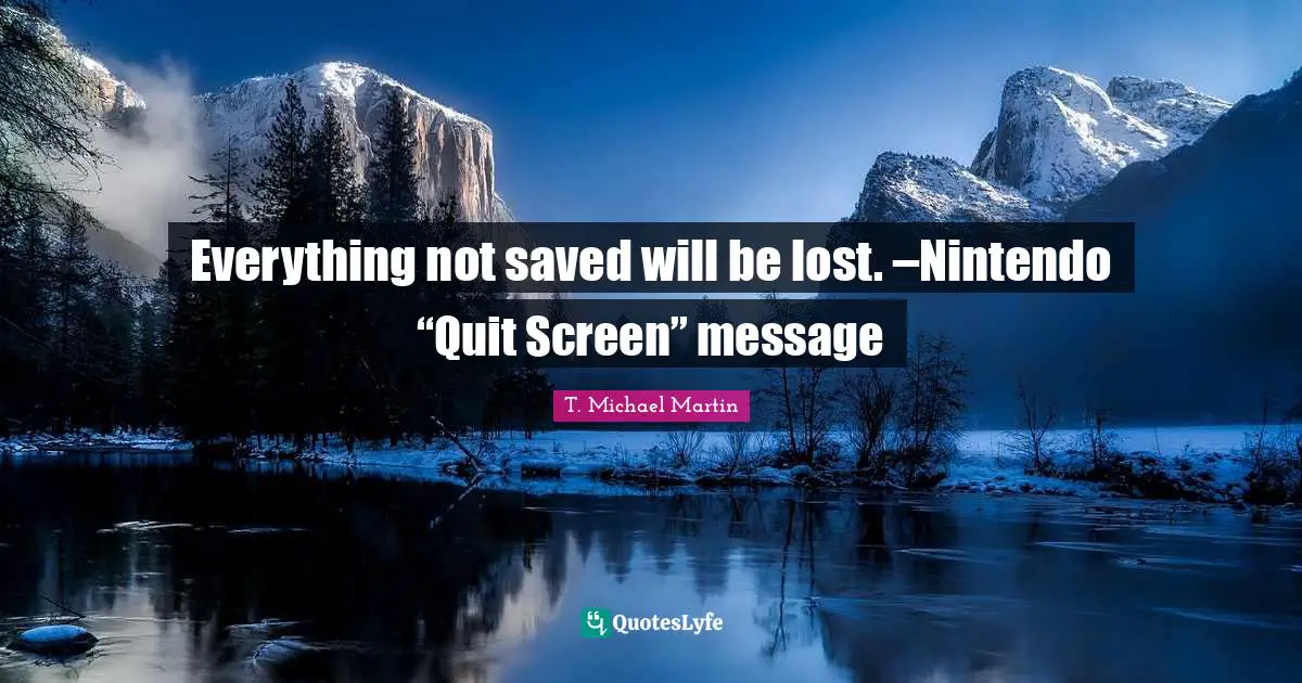 Video Games Quotes: "Everything not saved will be lost. –Nintendo “Quit Screen” message"