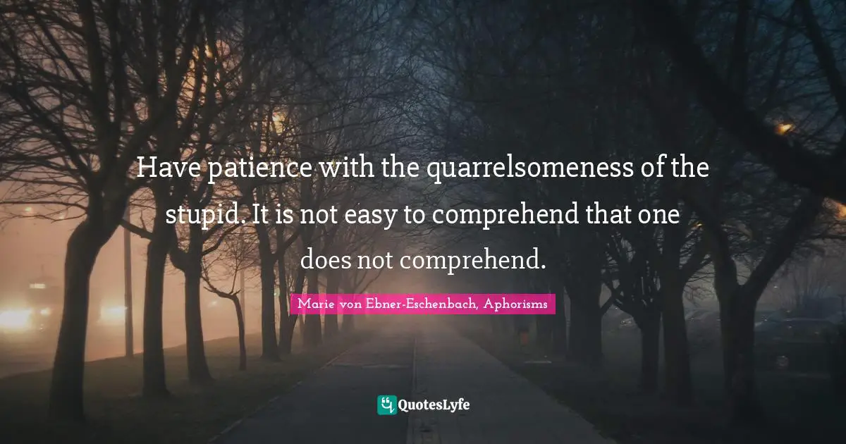 Have patience with the quarrelsomeness of the stupid. It is not easy to comprehend that one does not comprehend.