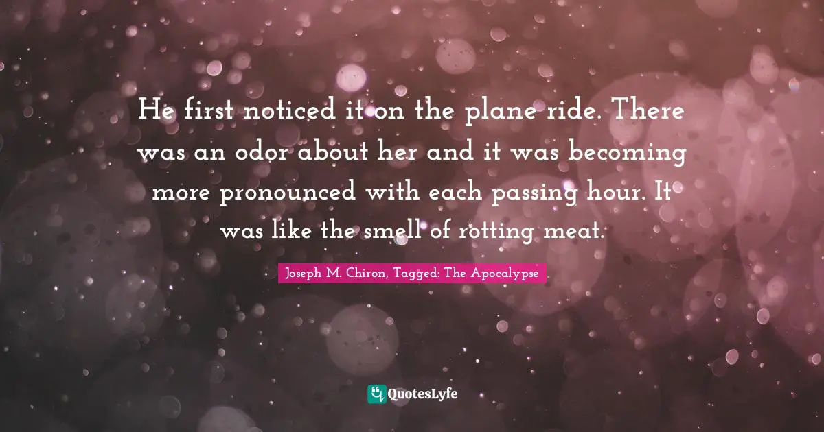 He first noticed it on the plane ride. There was an odor about her and it was becoming more pronounced with each passing hour. It was like the smell of rotting meat.