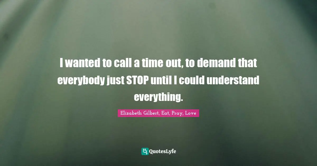 I wanted to call a time out, to demand that everybody just STOP until I could understand everything.
