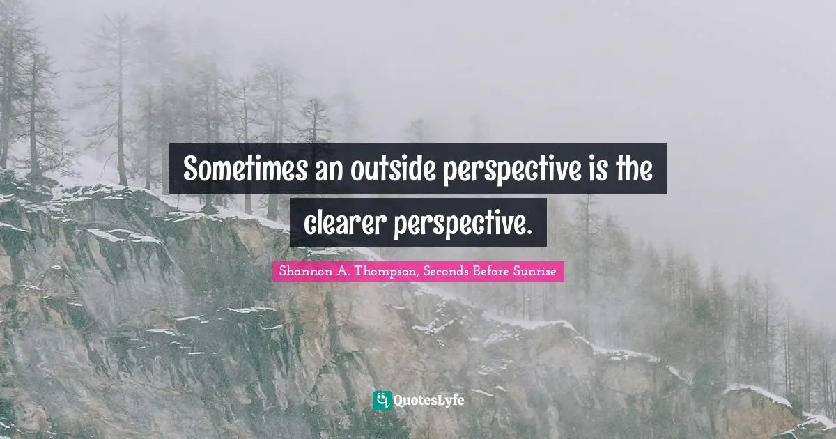 Sometimes an outside perspective is the clearer perspective.