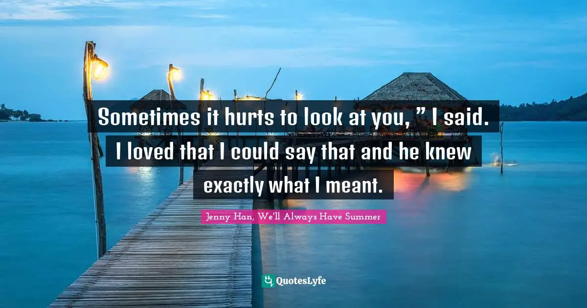 Jenny Han, We'll Always Have Summer Quotes: "Sometimes it hurts to look at you, ” I said. I loved that I could say that and he knew exactly what I meant."