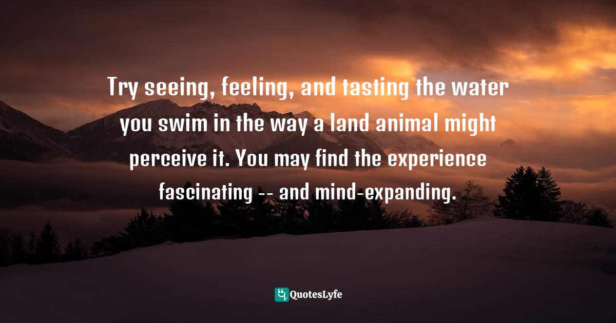 Try seeing, feeling, and tasting the water you swim in the way a land animal might perceive it. You may find the experience fascinating -- and mind-expanding.