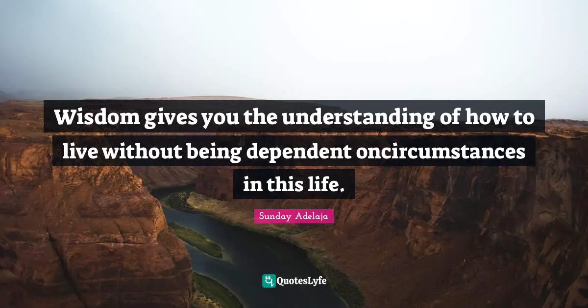 Wisdom gives you the understanding of how to live without being dependent oncircumstances in this life.