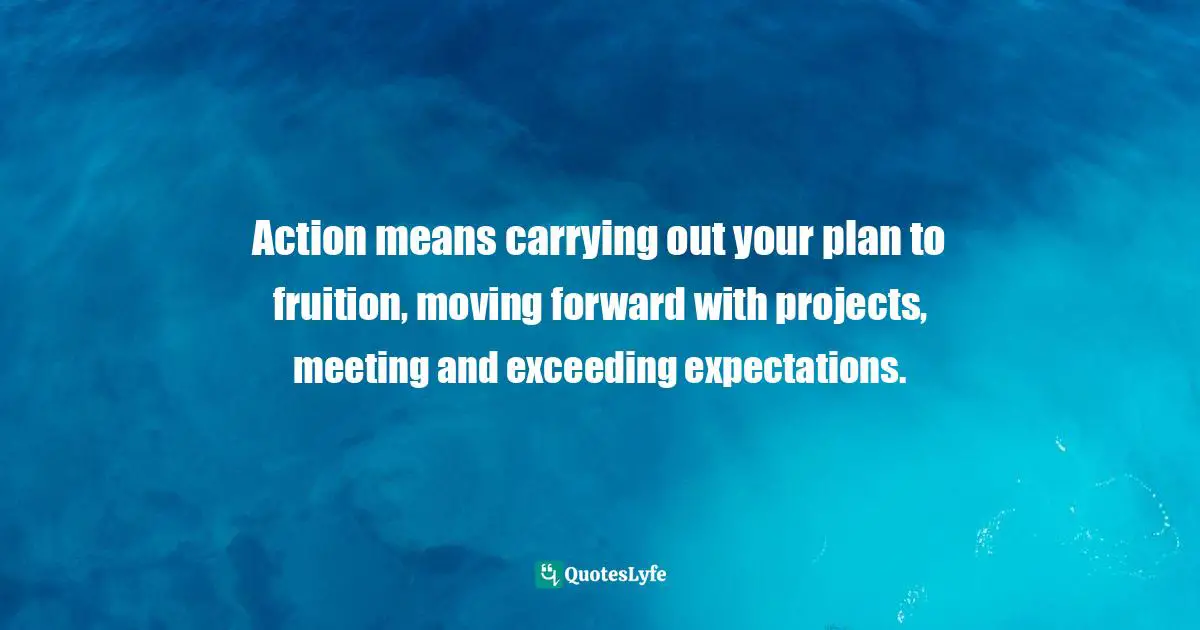Farshad Asl, The "No Excuses" Mindset: A Life Of Purpose, Passion, And Clarity Quotes: "Action means carrying out your plan to fruition, moving forward with projects, meeting and exceeding expectations."