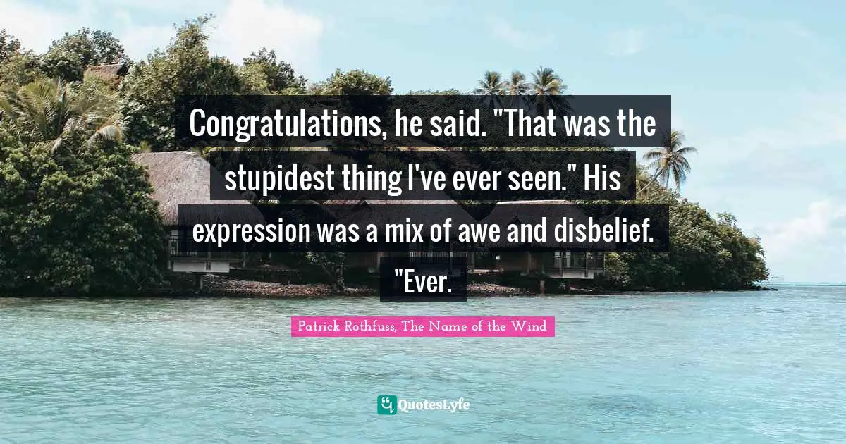 Stun Quotes: "Congratulations, he said. "That was the stupidest thing I've ever seen." His expression was a mix of awe and disbelief. "Ever."