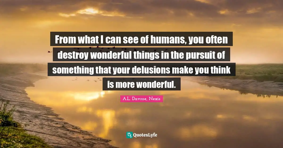 From what I can see of humans, you often destroy wonderful things in the pursuit of something that your delusions make you think is more wonderful.