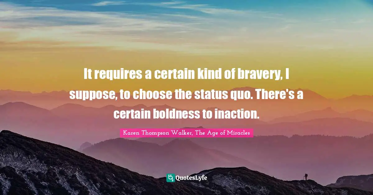It requires a certain kind of bravery, I suppose, to choose the status quo. There's a certain boldness to inaction.