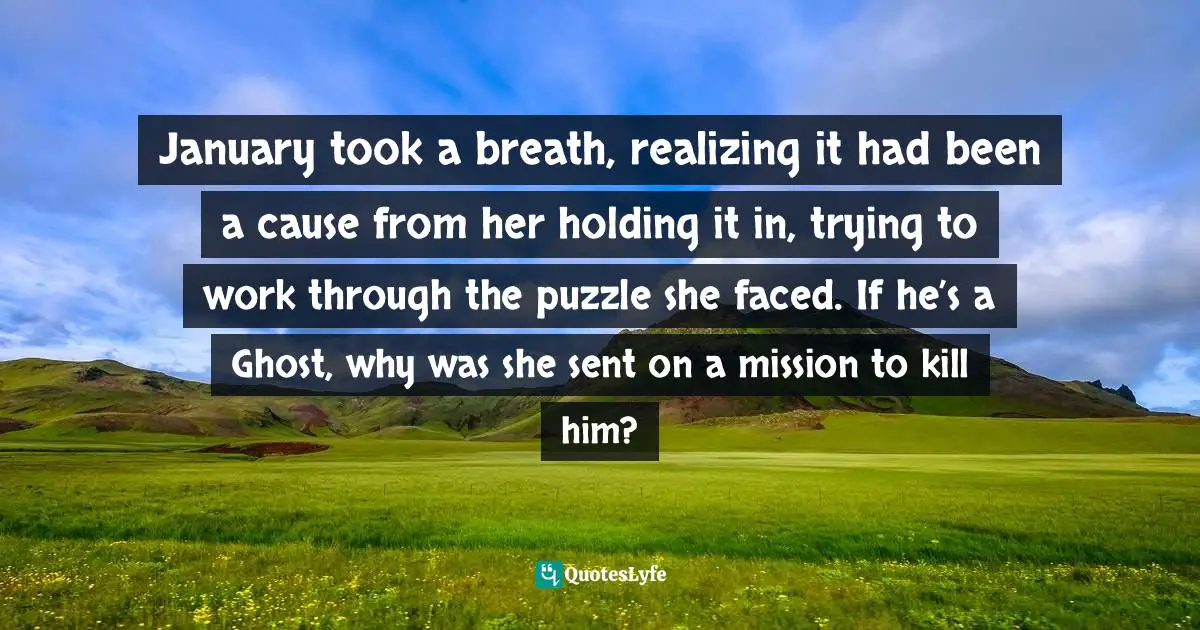 January took a breath, realizing it had been a cause from her holding it in, trying to work through the puzzle she faced. If he’s a Ghost, why was she sent on a mission to kill him?