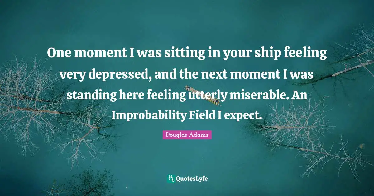 One moment I was sitting in your ship feeling very depressed, and the next moment I was standing here feeling utterly miserable. An Improbability Field I expect.