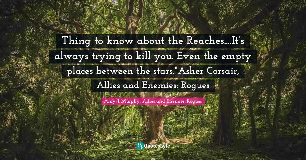 Thing to know about the Reaches....It’s always trying to kill you. Even the empty places between the stars."Asher Corsair, Allies and Enemies: Rogues