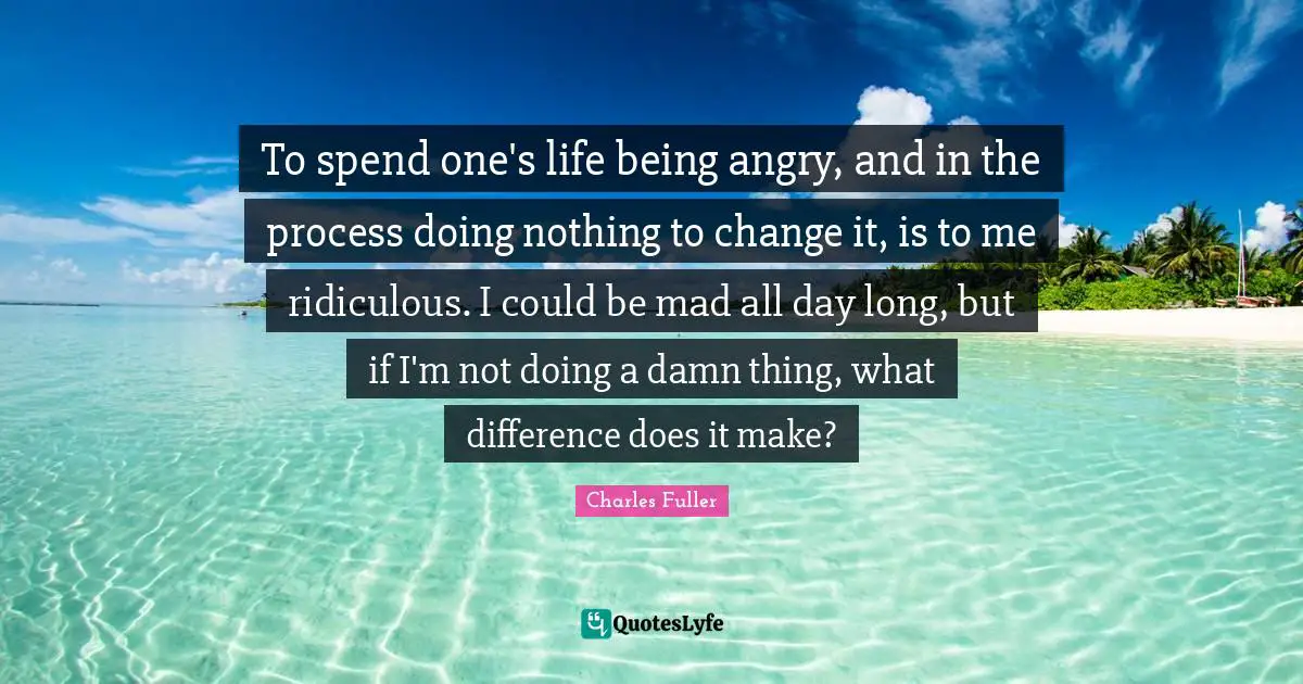 To spend one's life being angry, and in the process doing nothing to change it, is to me ridiculous. I could be mad all day long, but if I'm not doing a damn thing, what difference does it make?