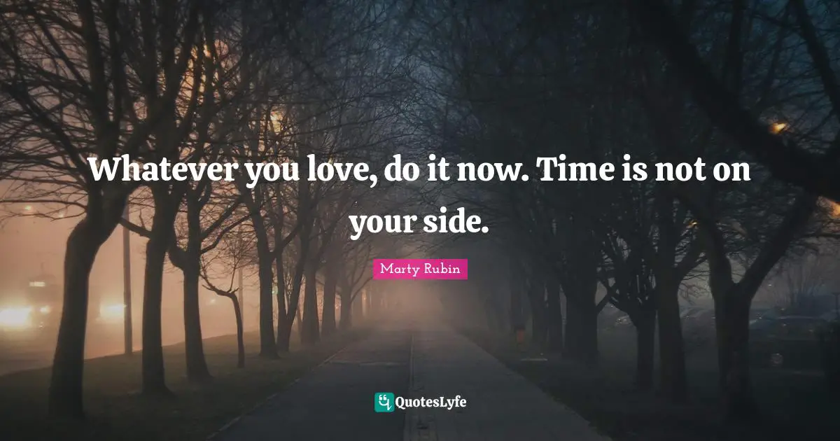 Whatever you love, do it now. Time is not on your side.