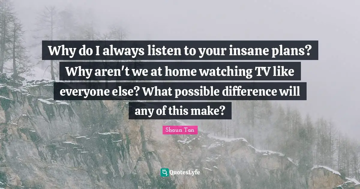 Why do I always listen to your insane plans? Why aren't we at home watching TV like everyone else? What possible difference will any of this make?