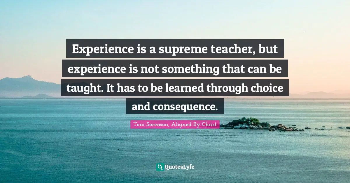 Experience is a supreme teacher, but experience is not something that can be taught. It has to be learned through choice and consequence.