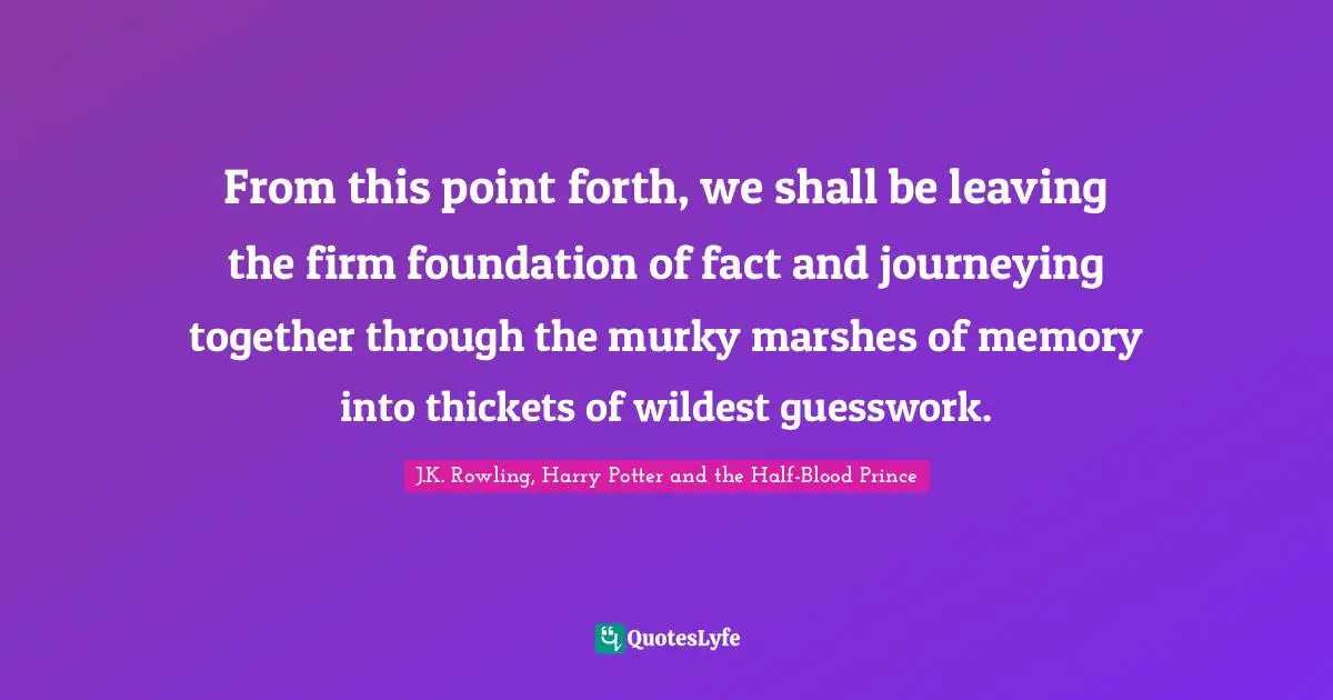 From this point forth, we shall be leaving the firm foundation of fact and journeying together through the murky marshes of memory into thickets of wildest guesswork.