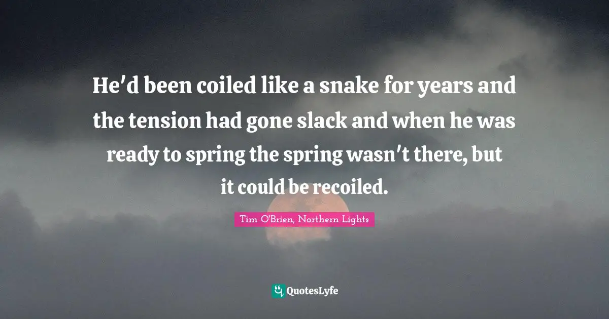 He'd been coiled like a snake for years and the tension had gone slack and when he was ready to spring the spring wasn't there, but it could be recoiled.