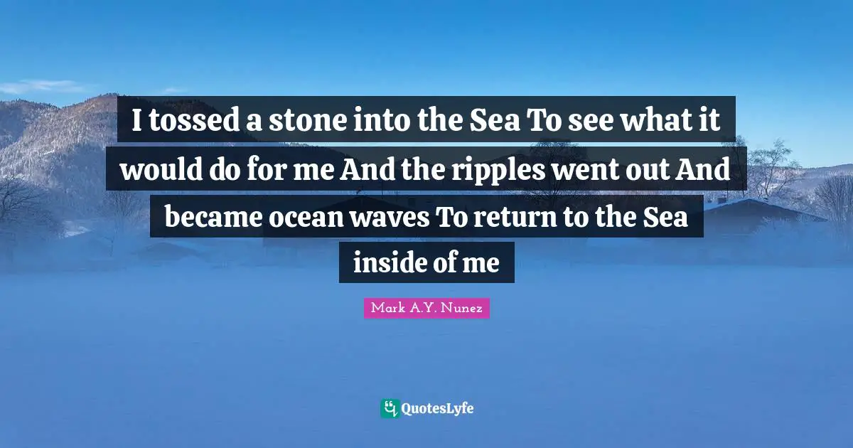 I tossed a stone into the Sea To see what it would do for me And the ripples went out And became ocean waves To return to the Sea inside of me