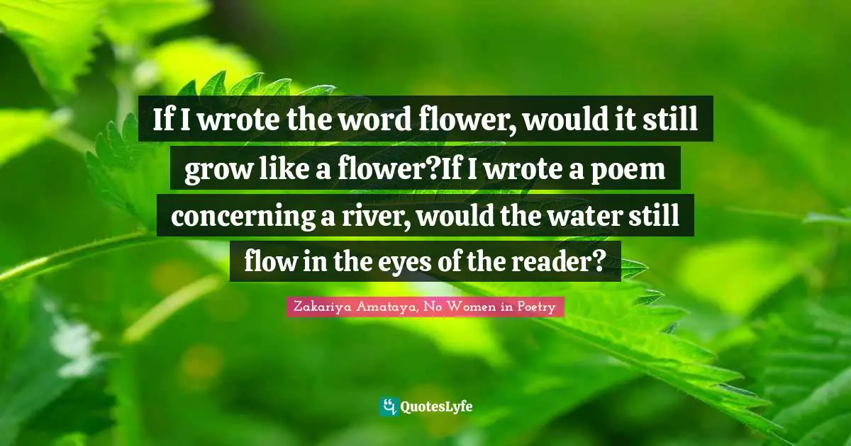 If I wrote the word flower, would it still grow like a flower?If I wrote a poem concerning a river, would the water still flow in the eyes of the reader?