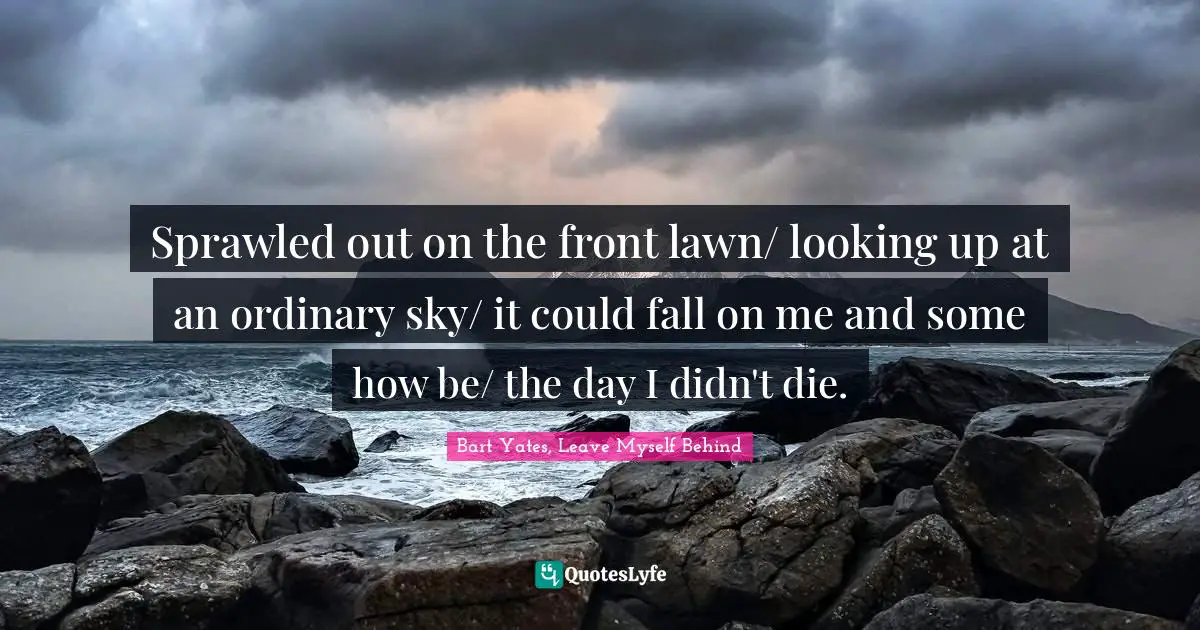 I Myself. Quotes: "Sprawled out on the front lawn/ looking up at an ordinary sky/ it could fall on me and some how be/ the day I didn't die."