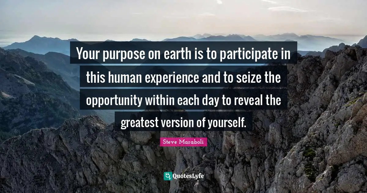 Steve Maraboli Quotes: "Your purpose on earth is to participate in this human experience and to seize the opportunity within each day to reveal the greatest version of yourself."