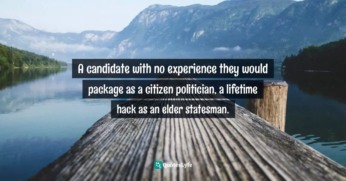 M. A. Perlstein Quotes: "A candidate with no experience they would package as a citizen politician, a lifetime hack as an elder statesman."