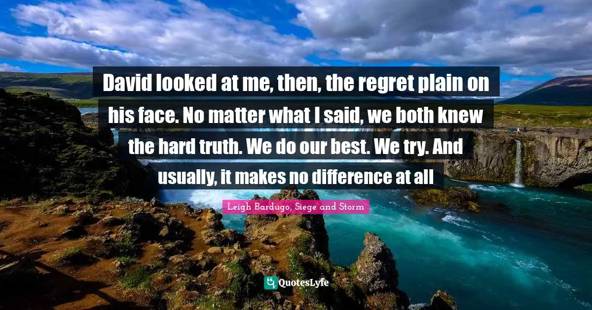 David looked at me, then, the regret plain on his face. No matter what I said, we both knew the hard truth. We do our best. We try. And usually, it makes no difference at all