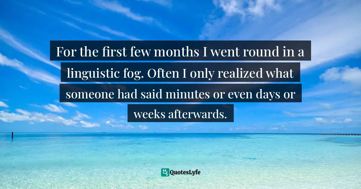 For the first few months I went round in a linguistic fog. Often I only realized what someone had said minutes or even days or weeks afterwards.