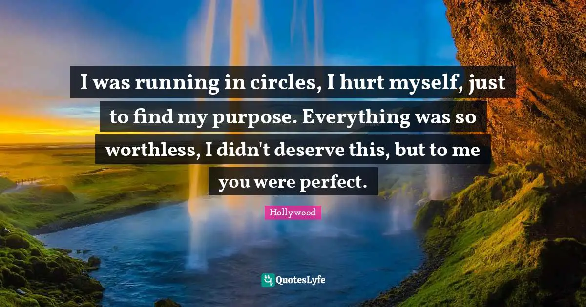 I was running in circles, I hurt myself, just to find my purpose. Everything was so worthless, I didn't deserve this, but to me you were perfect.