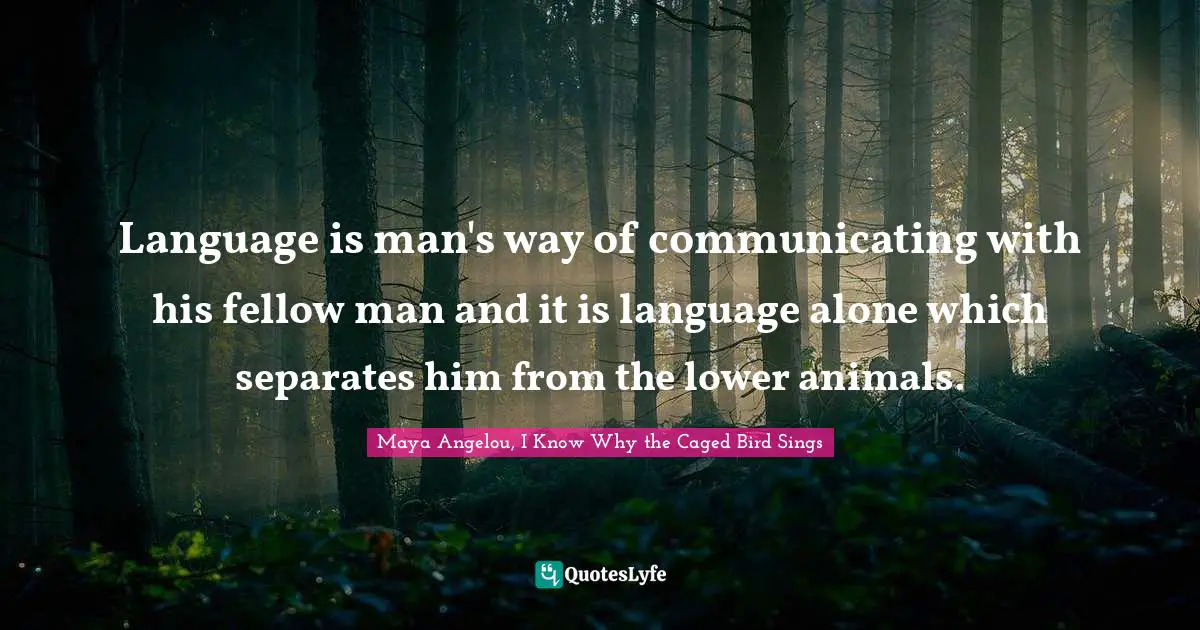 Maya Angelou, I Know Why The Caged Bird Sings Quotes: "Language is man's way of communicating with his fellow man and it is language alone which separates him from the lower animals."