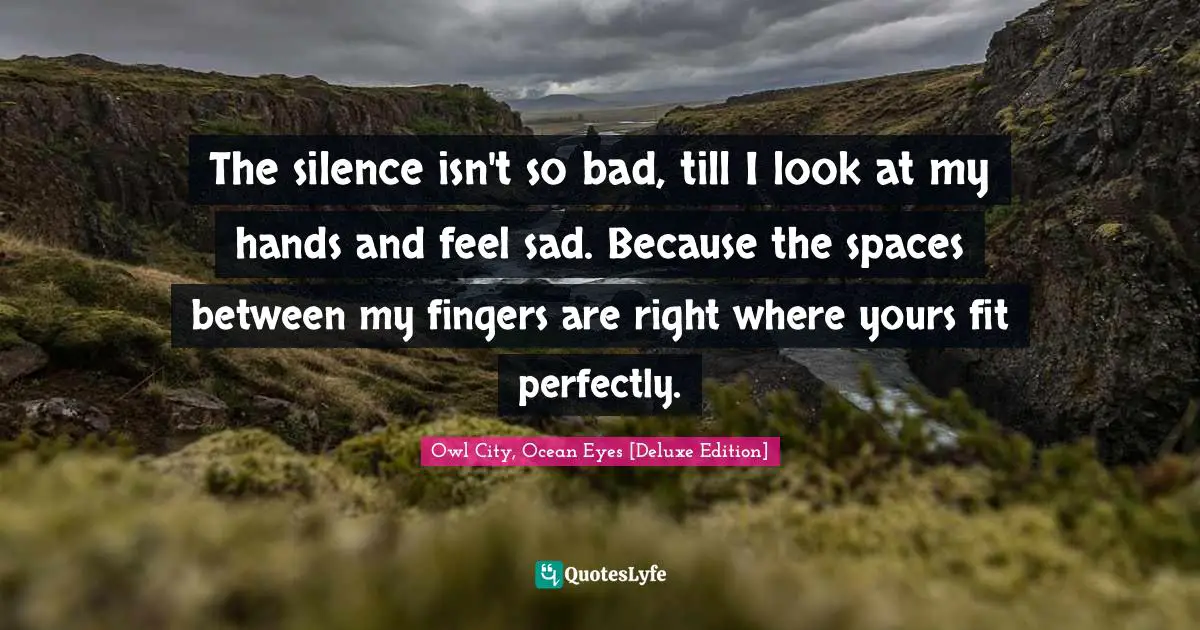 The silence isn't so bad, till I look at my hands and feel sad. Because the spaces between my fingers are right where yours fit perfectly.