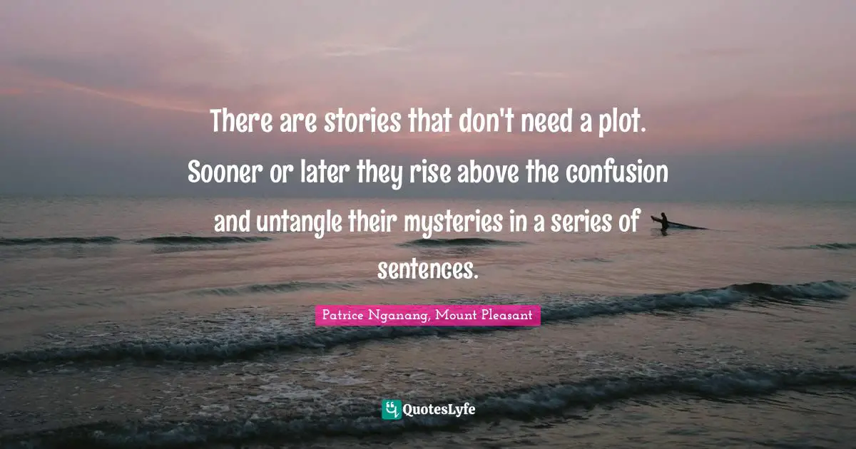 There are stories that don't need a plot. Sooner or later they rise above the confusion and untangle their mysteries in a series of sentences.
