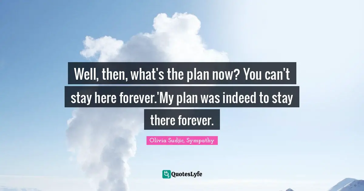 Well, then, what's the plan now? You can't stay here forever.'My plan was indeed to stay there forever.