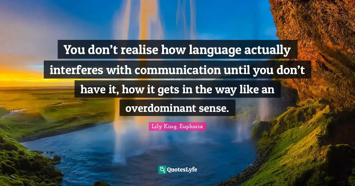 You don’t realise how language actually interferes with communication until you don’t have it, how it gets in the way like an overdominant sense.