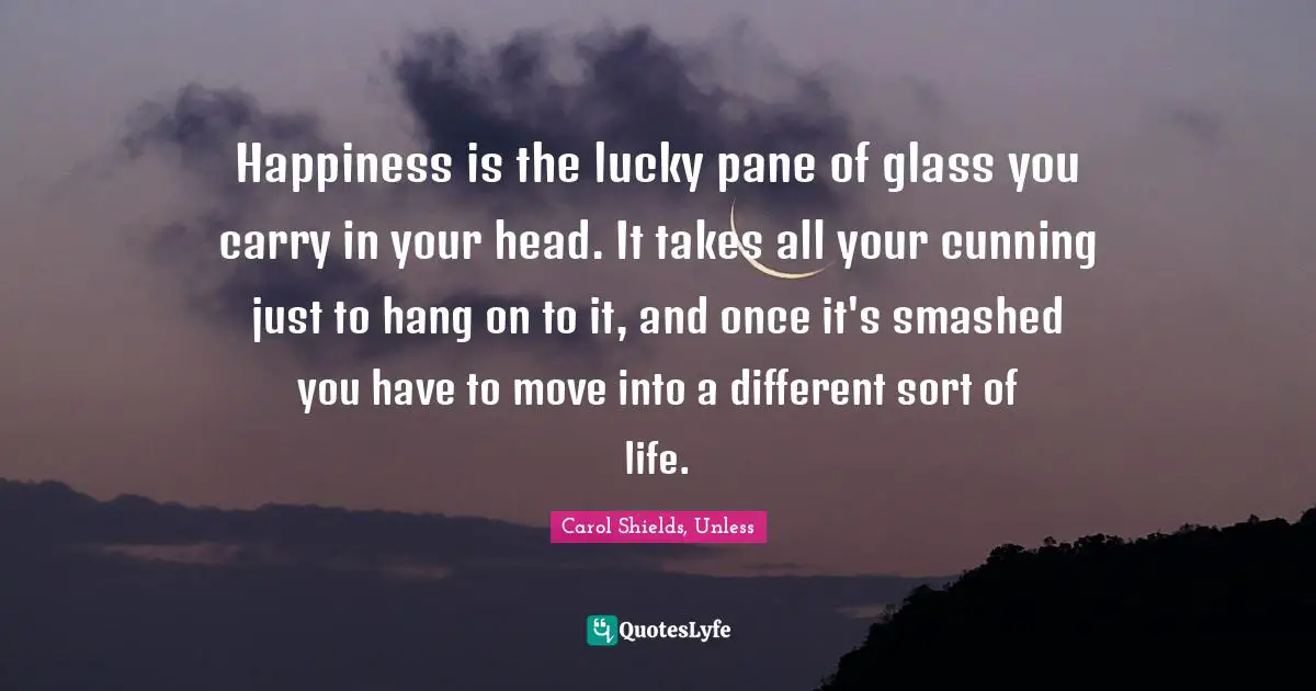 Happiness is the lucky pane of glass you carry in your head. It takes all your cunning just to hang on to it, and once it's smashed you have to move into a different sort of life.