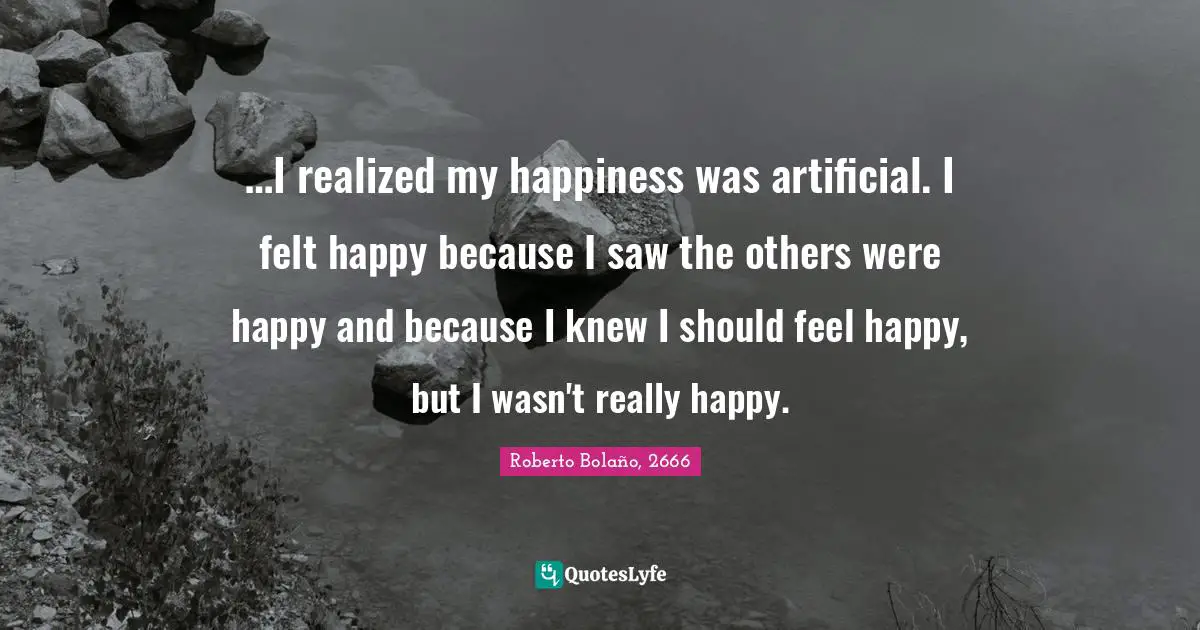 …I realized my happiness was artificial. I felt happy because I saw the others were happy and because I knew I should feel happy, but I wasn't really happy.