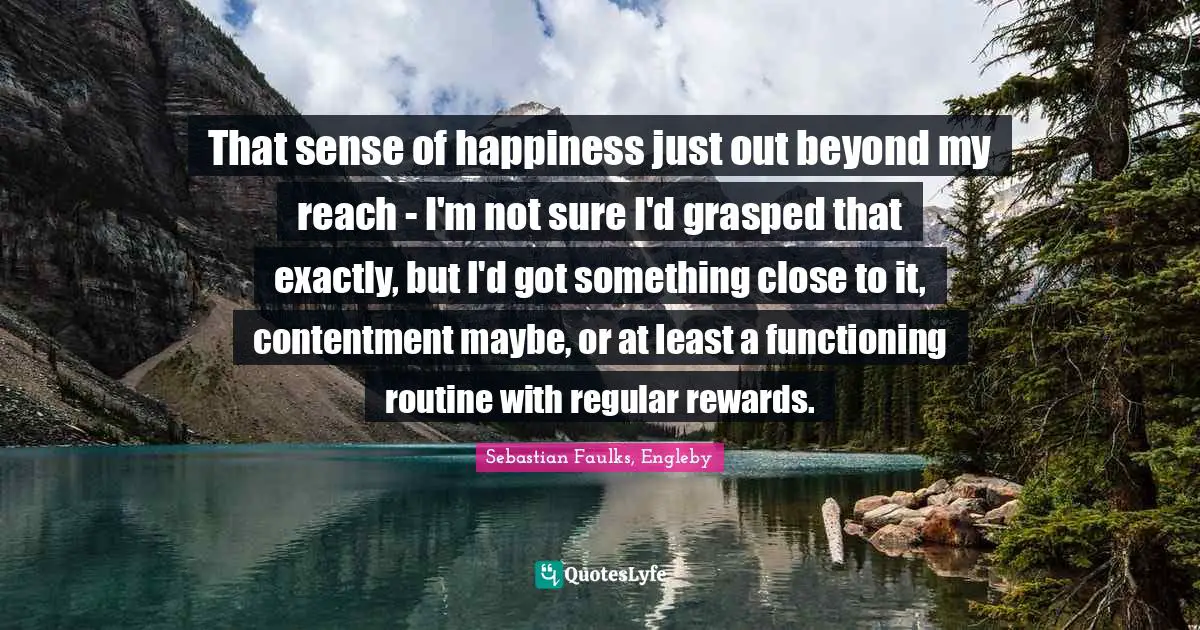 That sense of happiness just out beyond my reach - I'm not sure I'd grasped that exactly, but I'd got something close to it, contentment maybe, or at least a functioning routine with regular rewards.