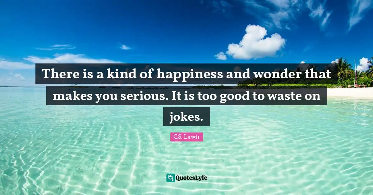 There is a kind of happiness and wonder that makes you serious. It is too good to waste on jokes.