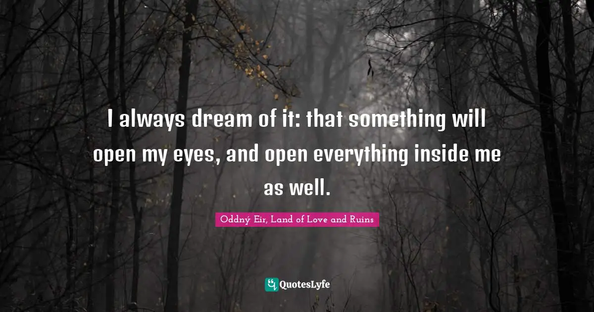 I always dream of it: that something will open my eyes, and open everything inside me as well.