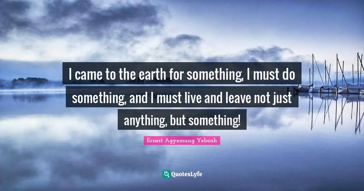 I came to the earth for something, I must do something, and I must live and leave not just anything, but something!