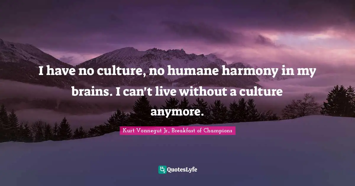 I have no culture, no humane harmony in my brains. I can't live without a culture anymore.