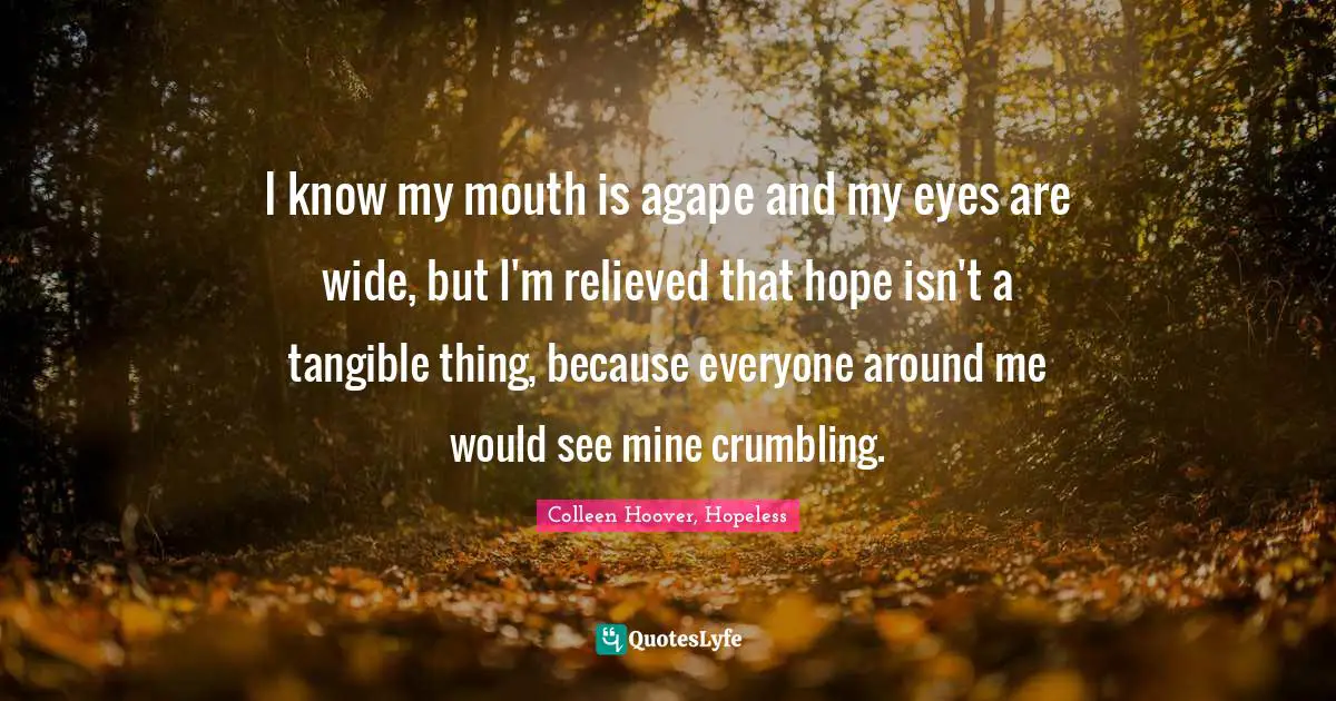 I know my mouth is agape and my eyes are wide, but I'm relieved that hope isn't a tangible thing, because everyone around me would see mine crumbling.