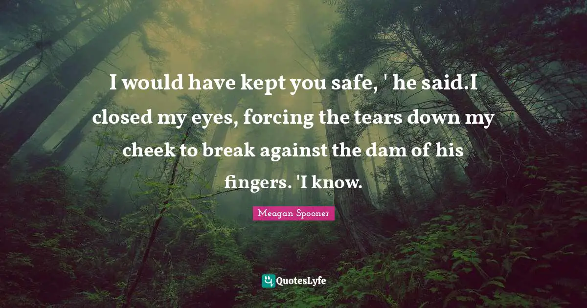 I would have kept you safe, ' he said.I closed my eyes, forcing the tears down my cheek to break against the dam of his fingers. 'I know.
