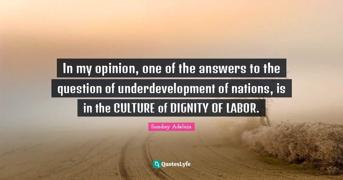 In my opinion, one of the answers to the question of underdevelopment of nations, is in the CULTURE of DIGNITY OF LABOR.