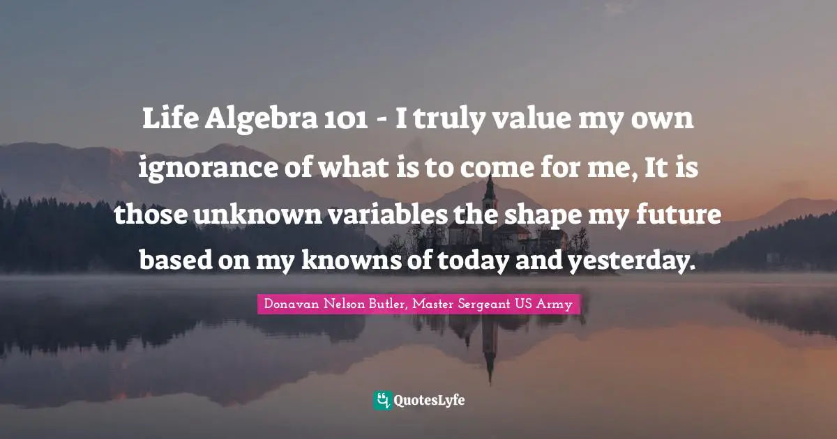 Life Algebra 101 - I truly value my own ignorance of what is to come for me, It is those unknown variables the shape my future based on my knowns of today and yesterday.