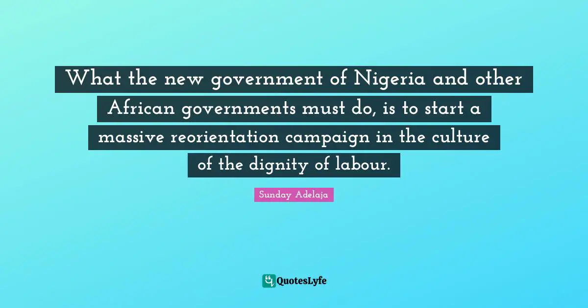 What the new government of Nigeria and other African governments must do, is to start a massive reorientation campaign in the culture of the dignity of labour.