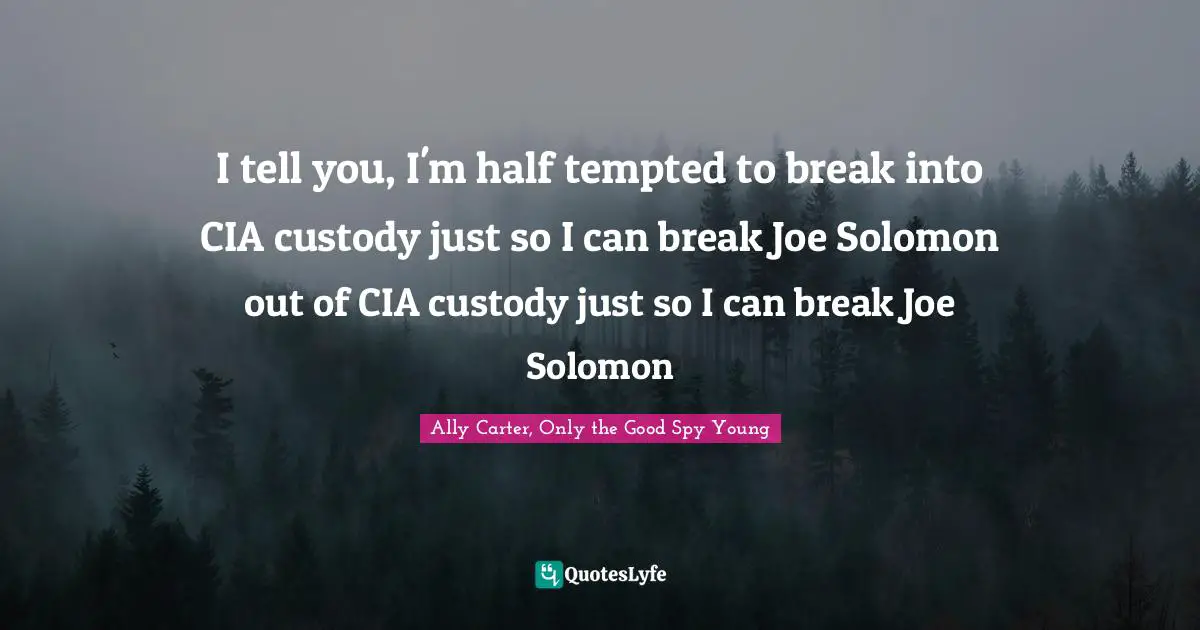 I tell you, I'm half tempted to break into CIA custody just so I can break Joe Solomon out of CIA custody just so I can break Joe Solomon