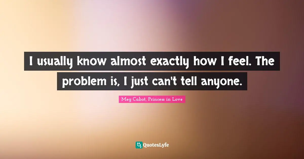 I usually know almost exactly how I feel. The problem is, I just can't tell anyone.