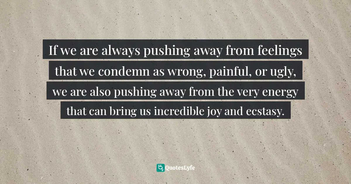 If we are always pushing away from feelings that we condemn as wrong, painful, or ugly, we are also pushing away from the very energy that can bring us incredible joy and ecstasy.